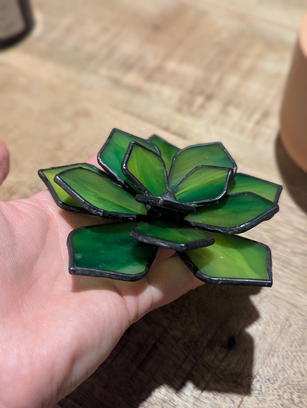 Green Stained Glass Succulent with black patina