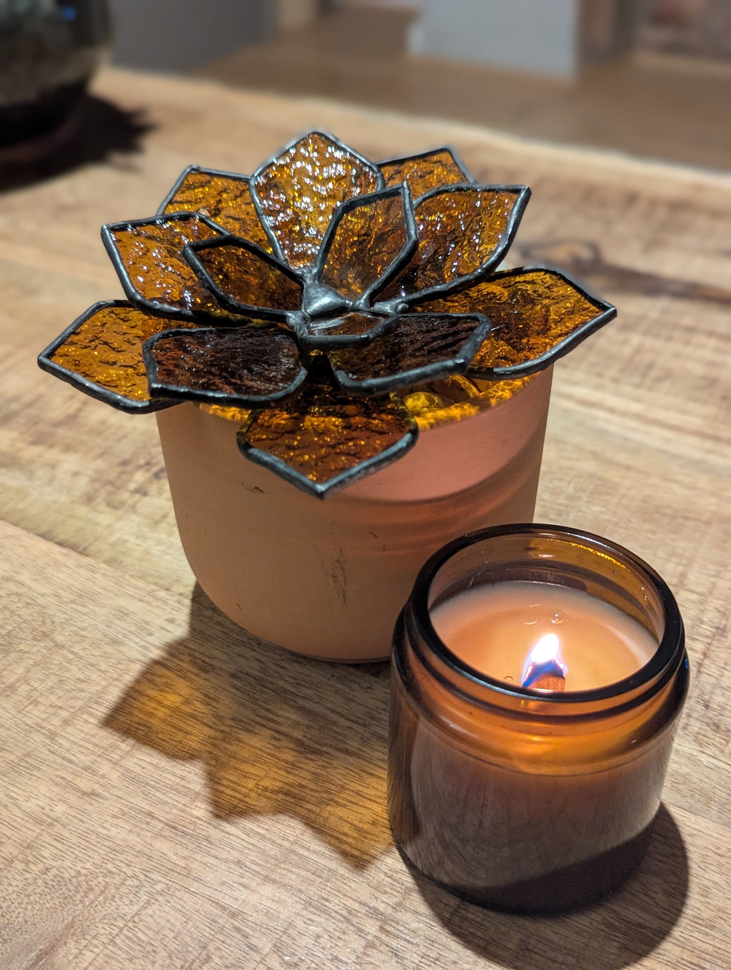 Stained Glass 3D Succulent - Transparent Textured Amber