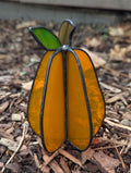 Handmade stained glass 3D pumpkin - tall, transparent orange without spiral