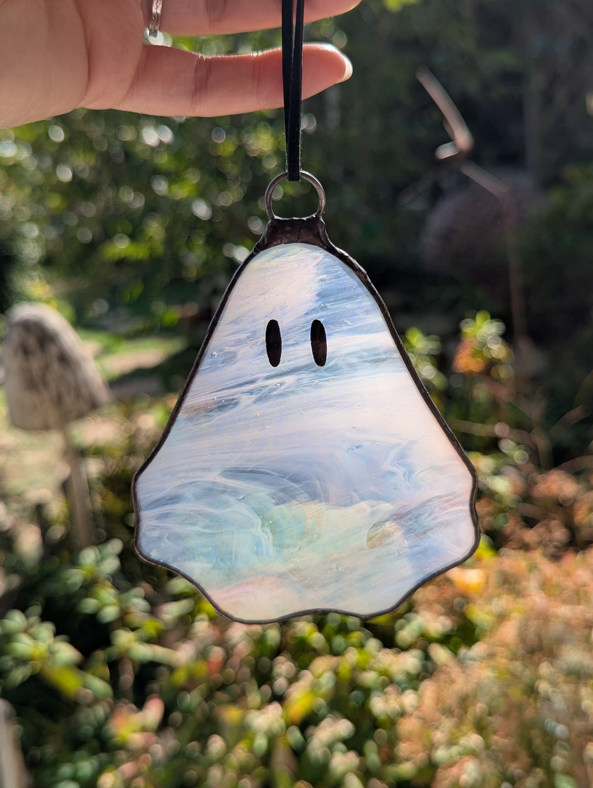 Limited Edition- Stained glass hanging ghosty - White wispy glass with opal eyes