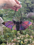 Stained glass iridescent reversable bat - with velvet cord