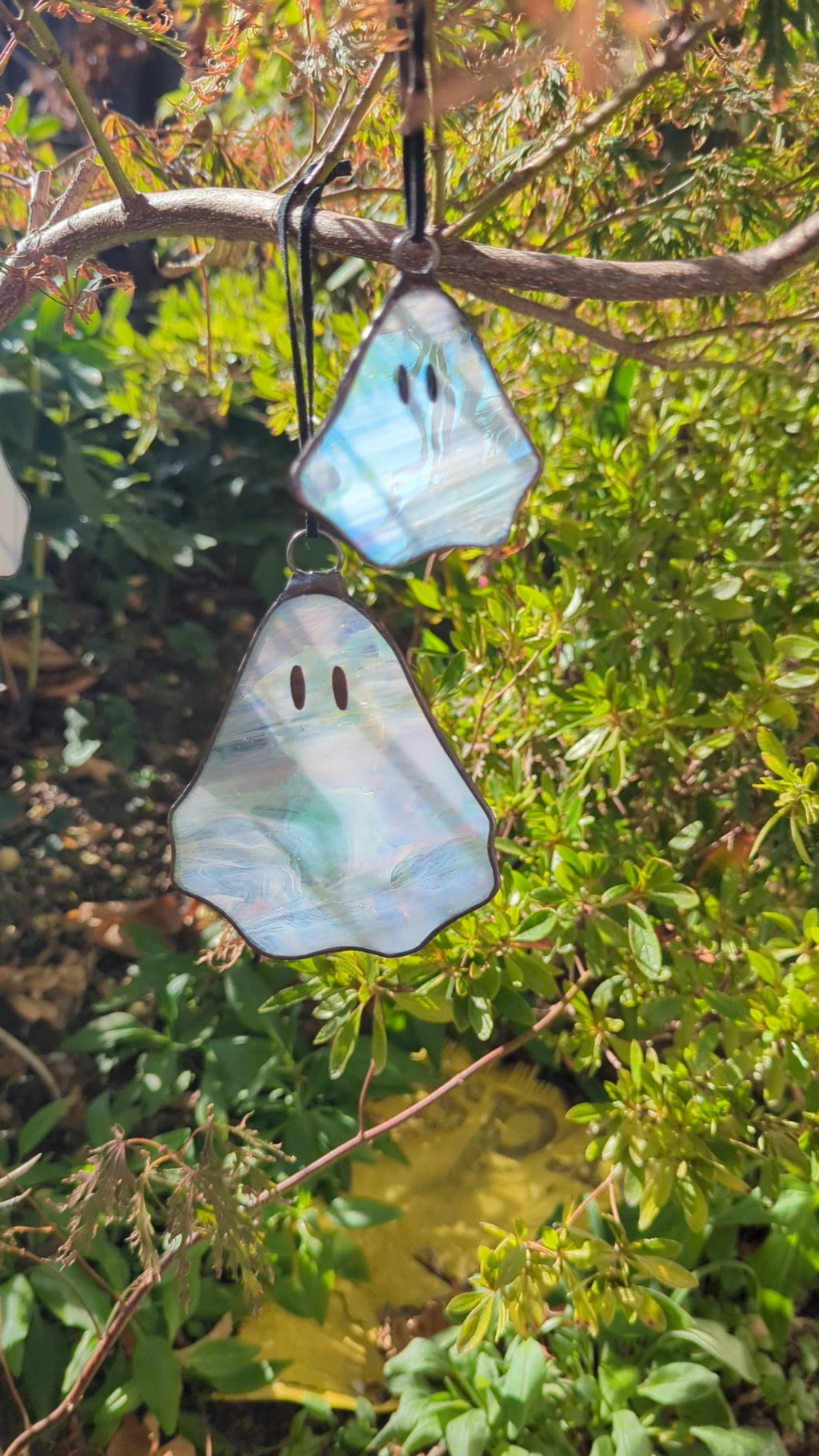 Limited Edition- Stained glass hanging ghosty - White wispy glass with opal eyes