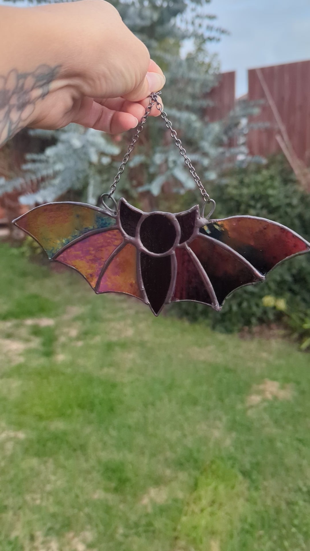 Stained glass iridescent reversable bat