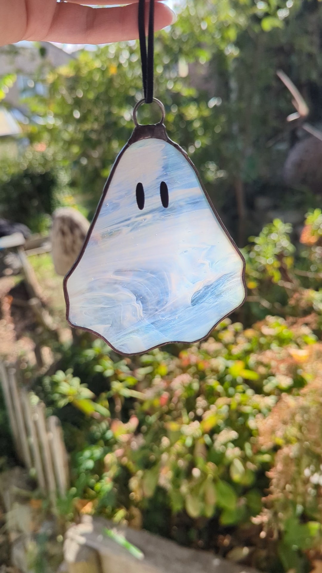 Limited Edition- Stained glass hanging ghosty - White wispy glass with opal eyes
